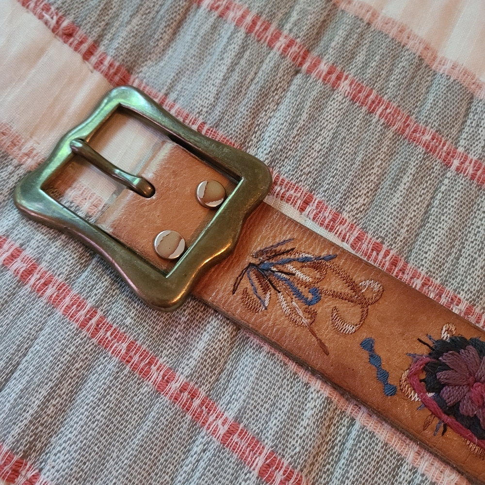 Lucky Brand Embroidered Leather Belt - Size S
